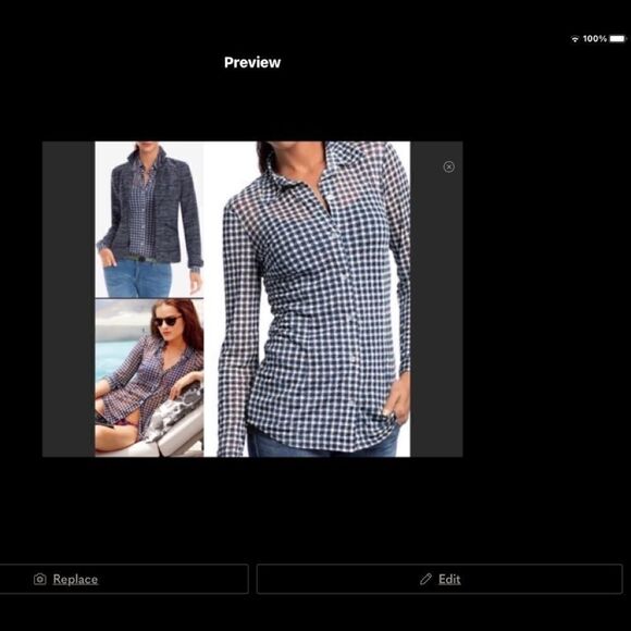 Cabi Button Down Mesh Plaid Shirt EUC - Picture 2 of 5